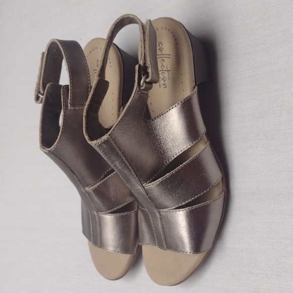 Clarks Collection Leather Heeled Sandals Valarie Dalia Metallic Pewter - Picture 4 of 5